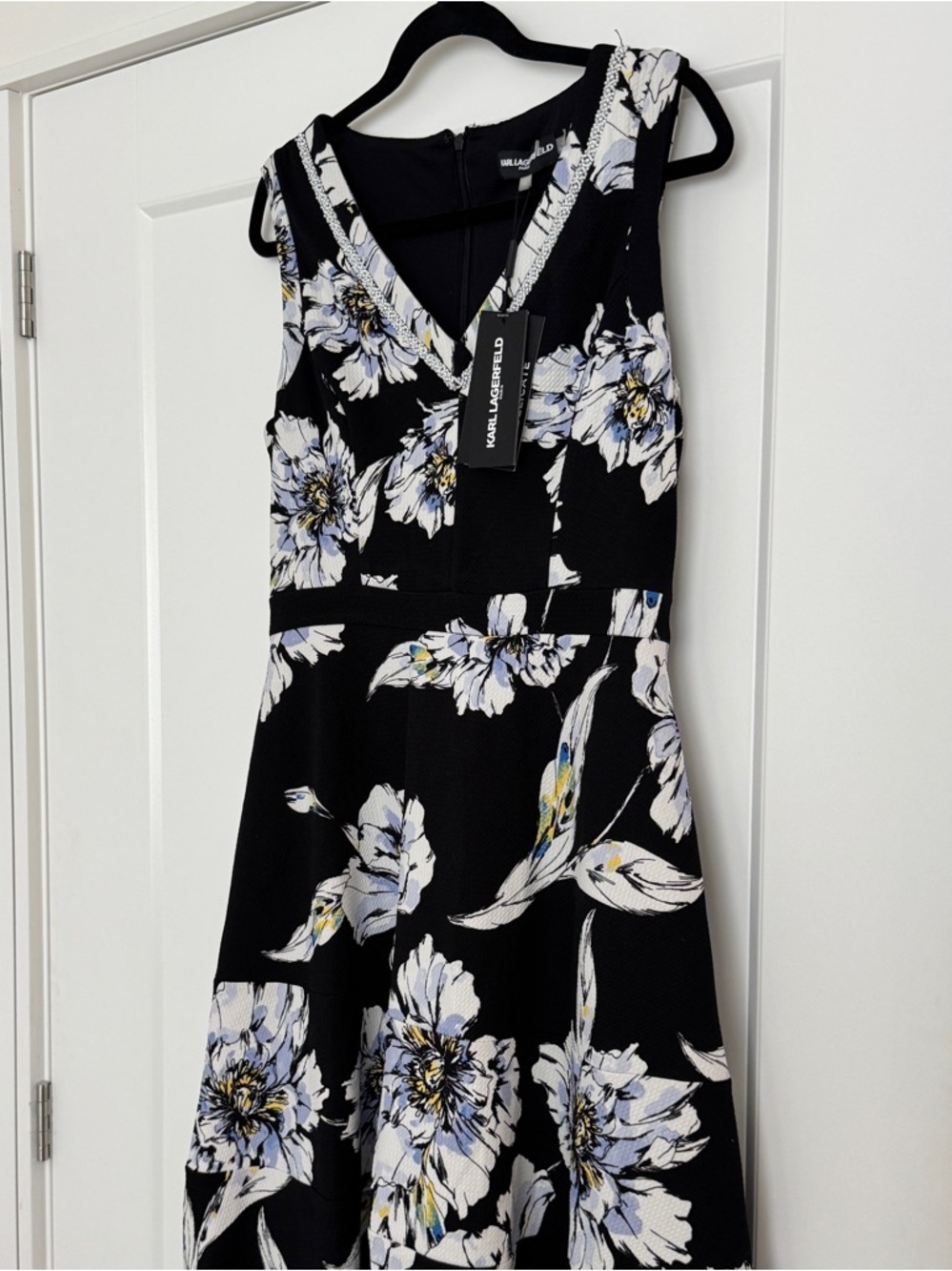 Karl Lagerfeld Black Floral V-Neck Midi Dress